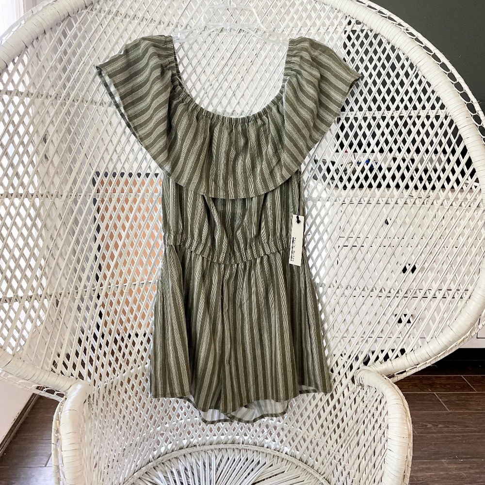 Off shoulder, olive green romper